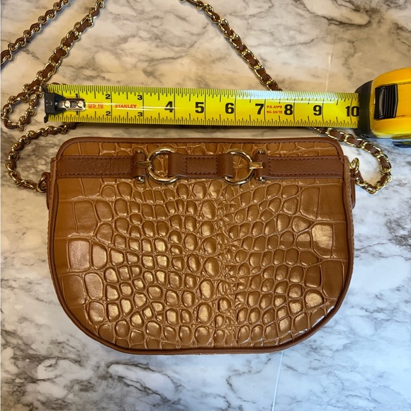 100% leather, Crocodile embossed 🐊 Brown Embossed Crossbody Bag by Talbots - Picture 9 of 12